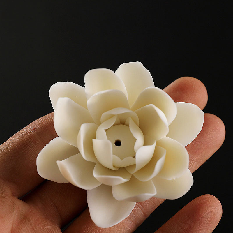 Porte-encens en porcelaine lotus blanc