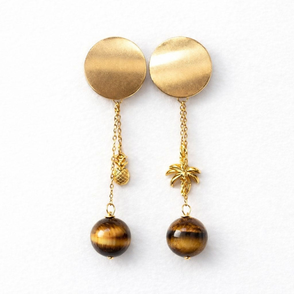 Boucle d'oreille asymétrique – Cap méchant – Œil de tigre – Tropical – Trésor Péï