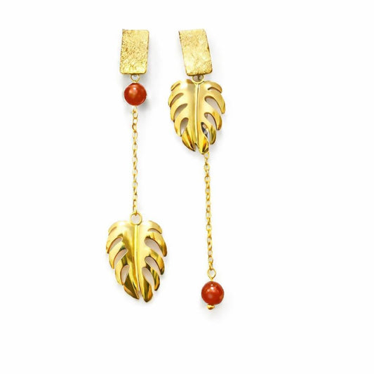 Boucle d'oreille asymétrique - Anse des cascades - Cornaline | Monstera
