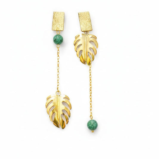 Boucle d'oreille asymétrique - Boucan Canot - Turquoise | Monstera