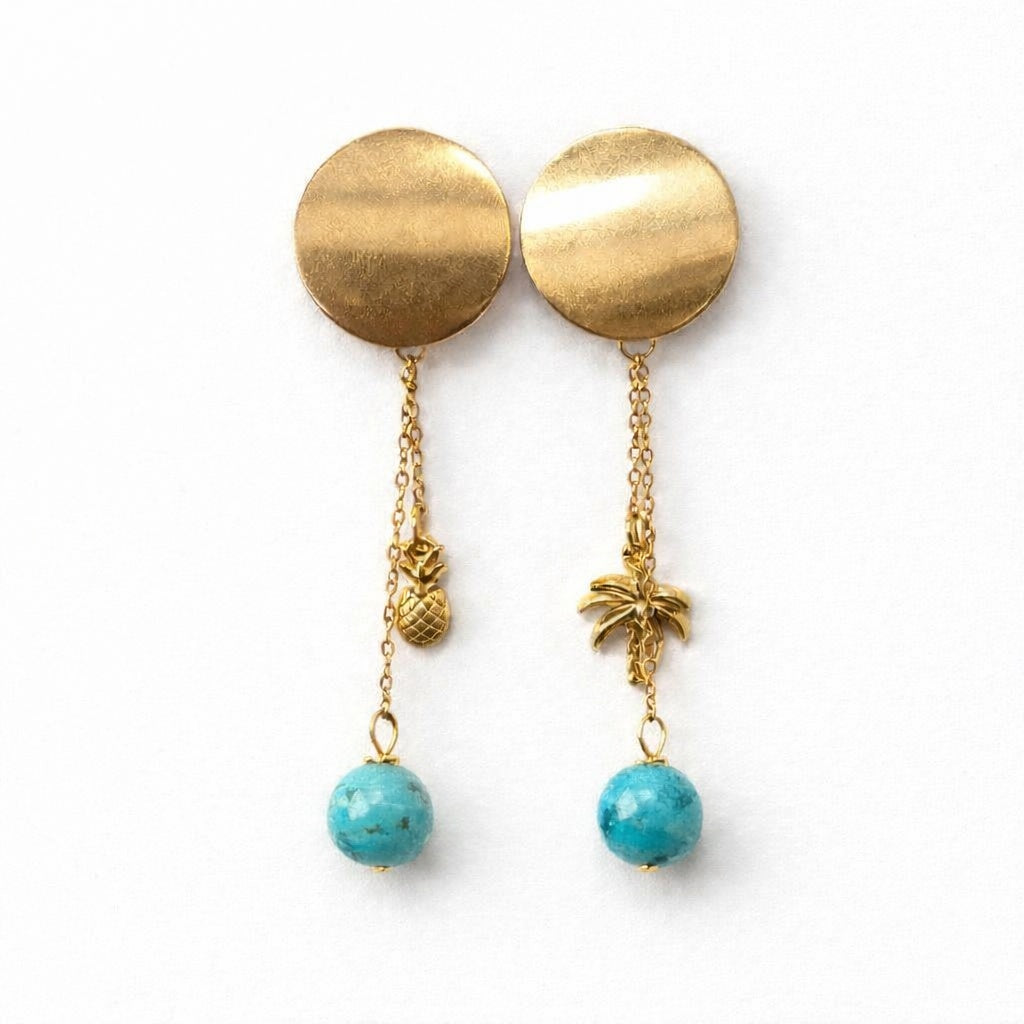 Boucle d'oreille asymétrique - Boucan Canot - Turquoise | Tropical