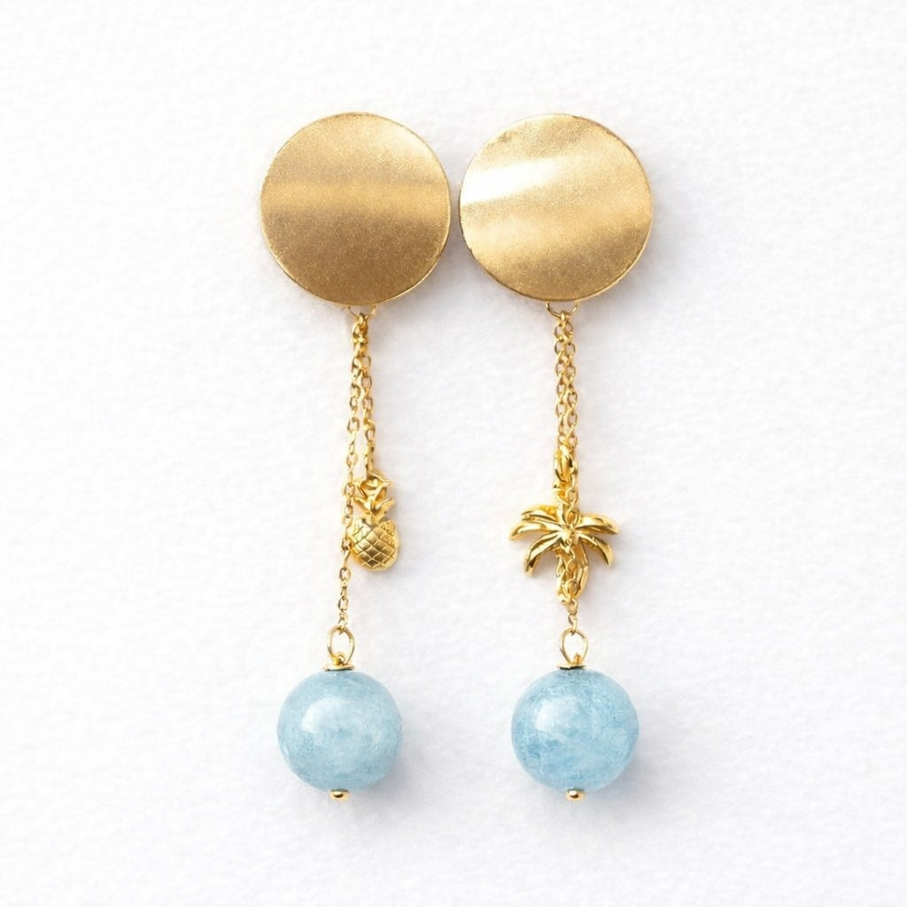 Boucle d'oreille asymétrique - Cascade Langevin - Aigue-Marine | Tropical