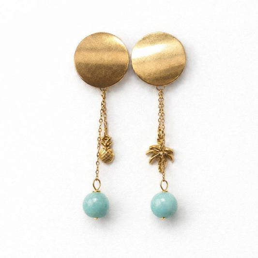 Boucle d'oreille asymétrique - Ermitage - Amazonite | Tropical