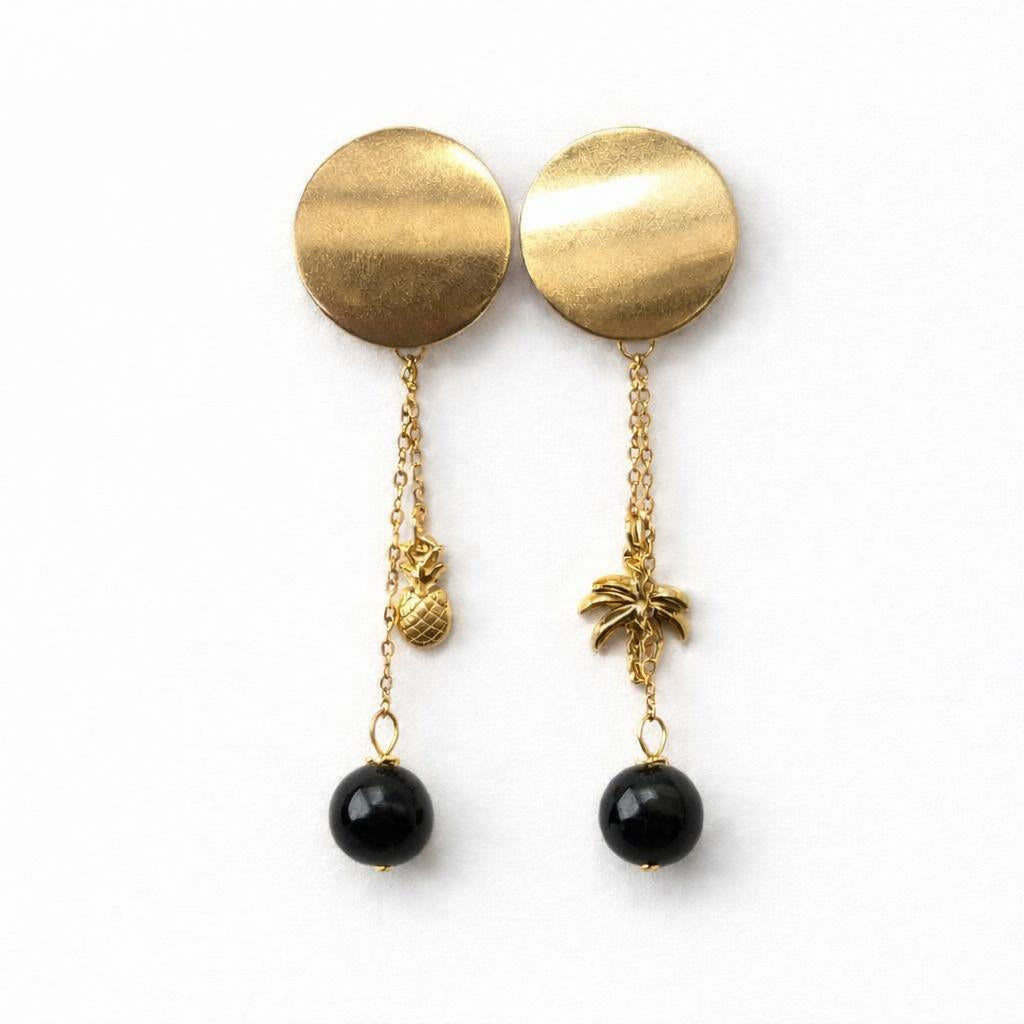Boucle d'oreille asymétrique - Piton de la fournaise - obsidienne | Tropical