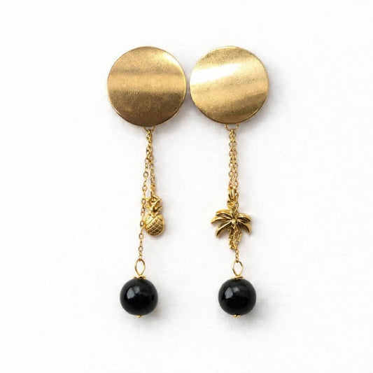 Boucle d'oreille asymétrique - Piton de la fournaise - obsidienne | Tropical
