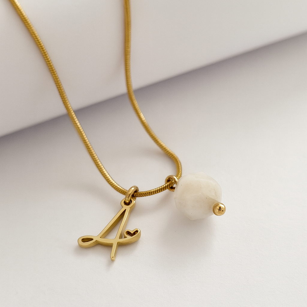 Collier initiale - Création - Pierre de lune