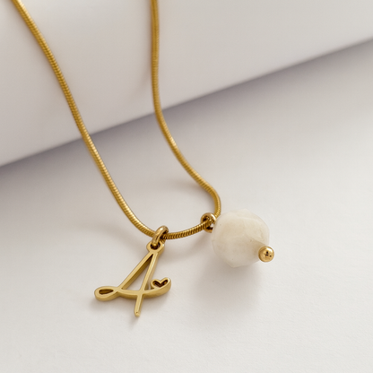 Collier initiale - Création - Pierre de lune