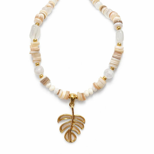 Collier copeaux - Grande Anse - Pierre de lune | Nacre