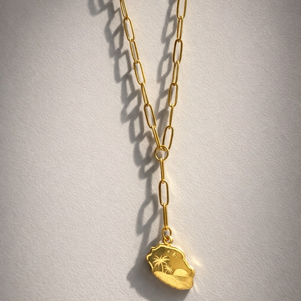 Collier maille trombone carte de l'île de la réunion gravé – Trésor Péï – vue 2