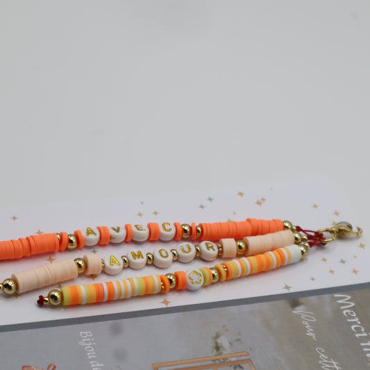 Bijou de trousse - porte clé - fête des maîtresses - orange et jaune