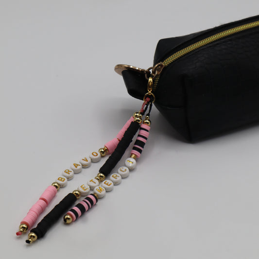 Bijou de trousse - porte clé - fête des maîtresses - noir et rose