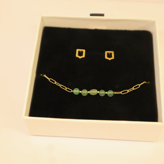 Parure bracelet aventurine et clou d'oreille - Fête des maîtresse