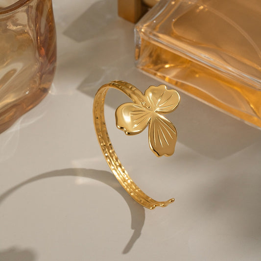 Bracelets fleur manchettes  en acier inoxydable