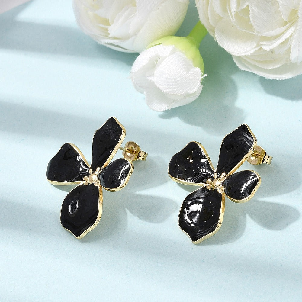 Clou d'oreille fleur émaillé noir