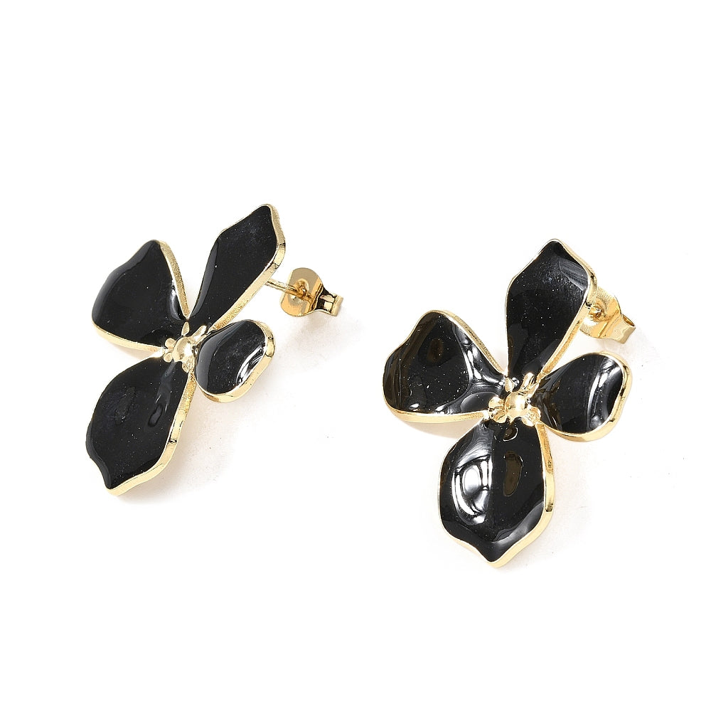 Clou d'oreille fleur émaillé noir