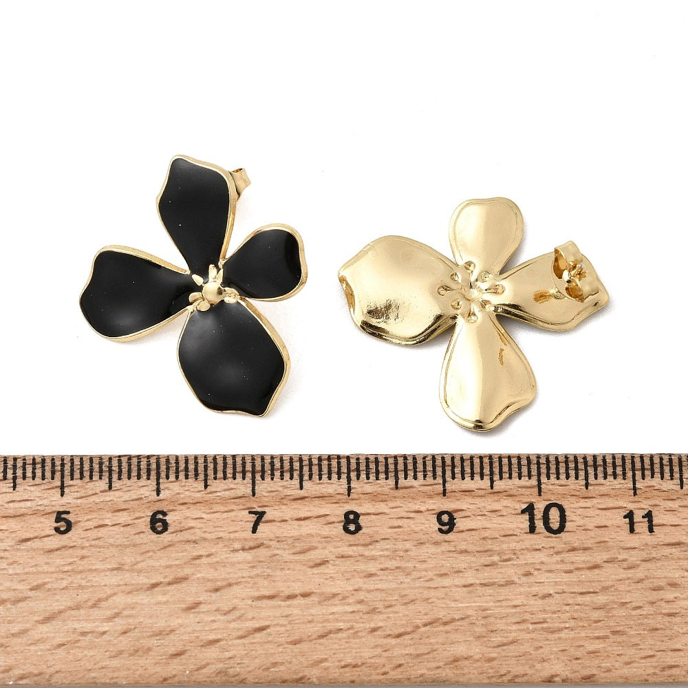 Clou d'oreille fleur émaillé noir