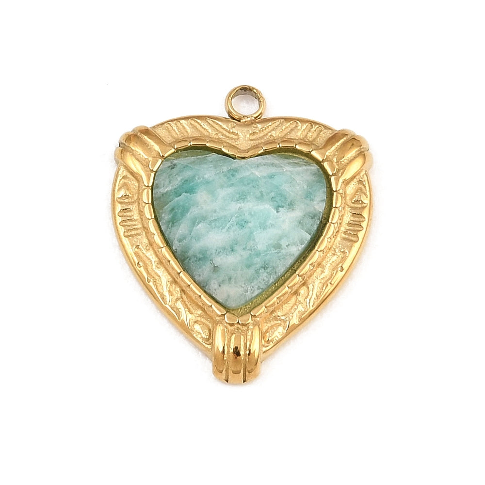 Pendentif cœur amazonite à facettes serti doré