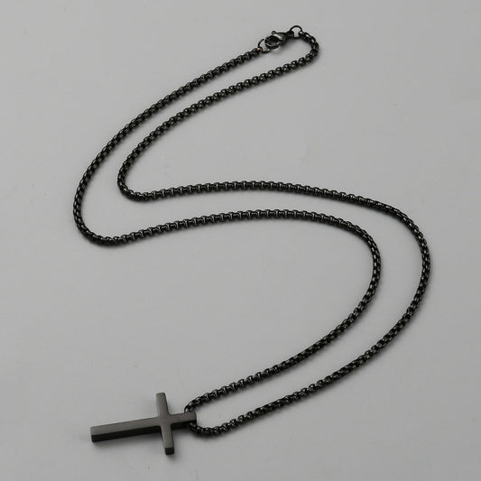 Collier Croix Acier noir