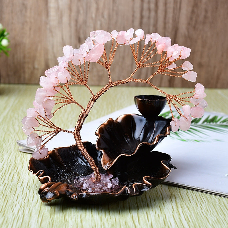 Porte encens arbre du bonheur quartz rose