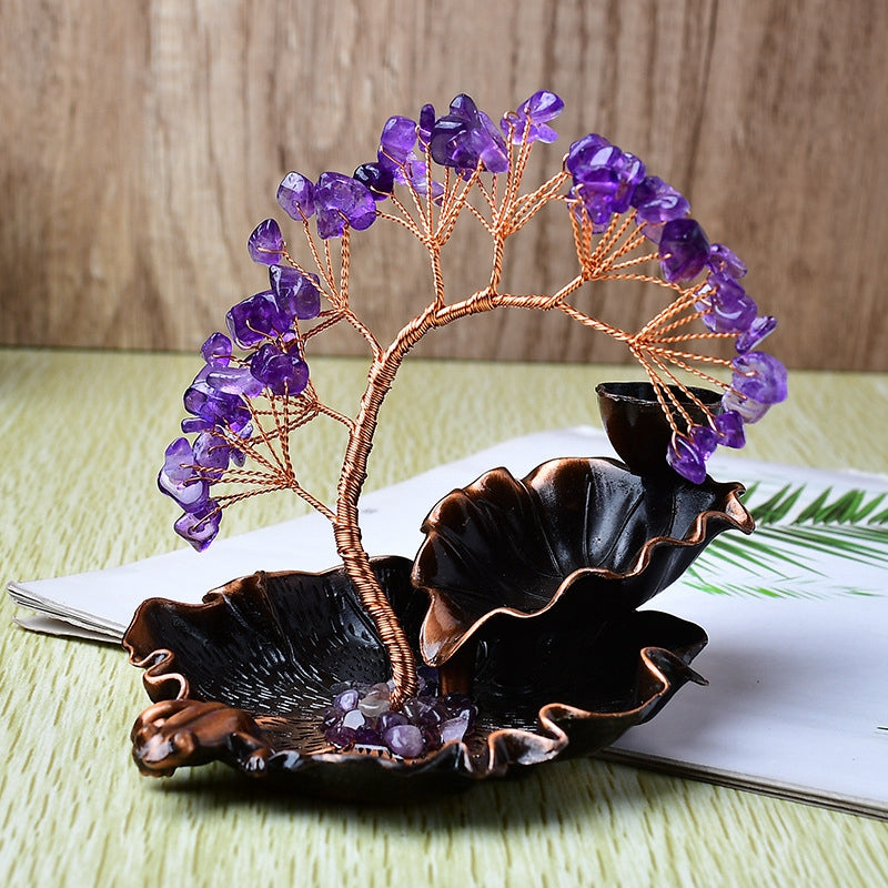 Porte encens arbre du bonheur quartz rose