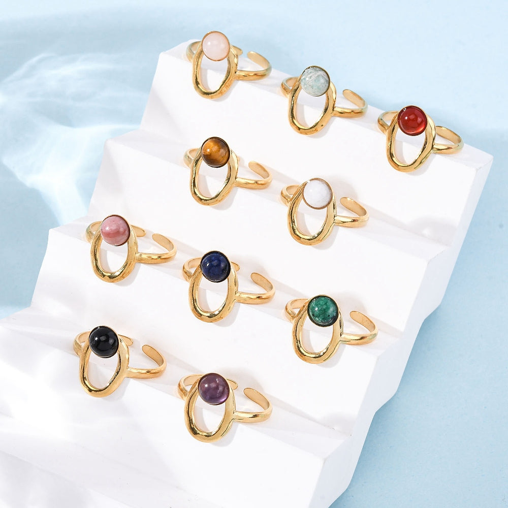 Bague cercle ovale pierre mixte