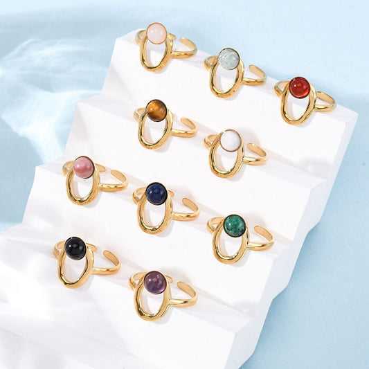 Bague cercle ovale pierre mixte