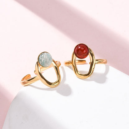 Bague cercle ovale pierre mixte