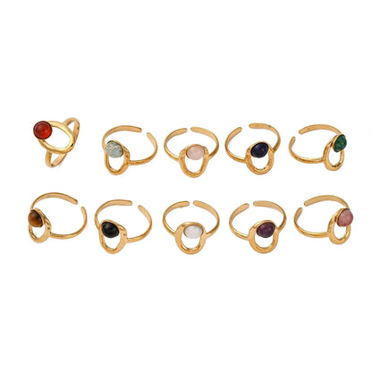 Bague cercle ovale pierre mixte