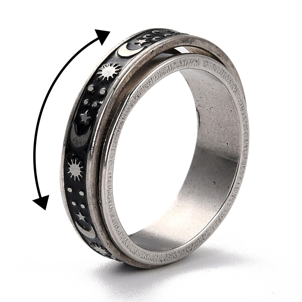 Bague antistress lune et étoile argent
