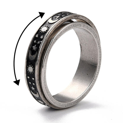 Bague antistress lune et étoile argent