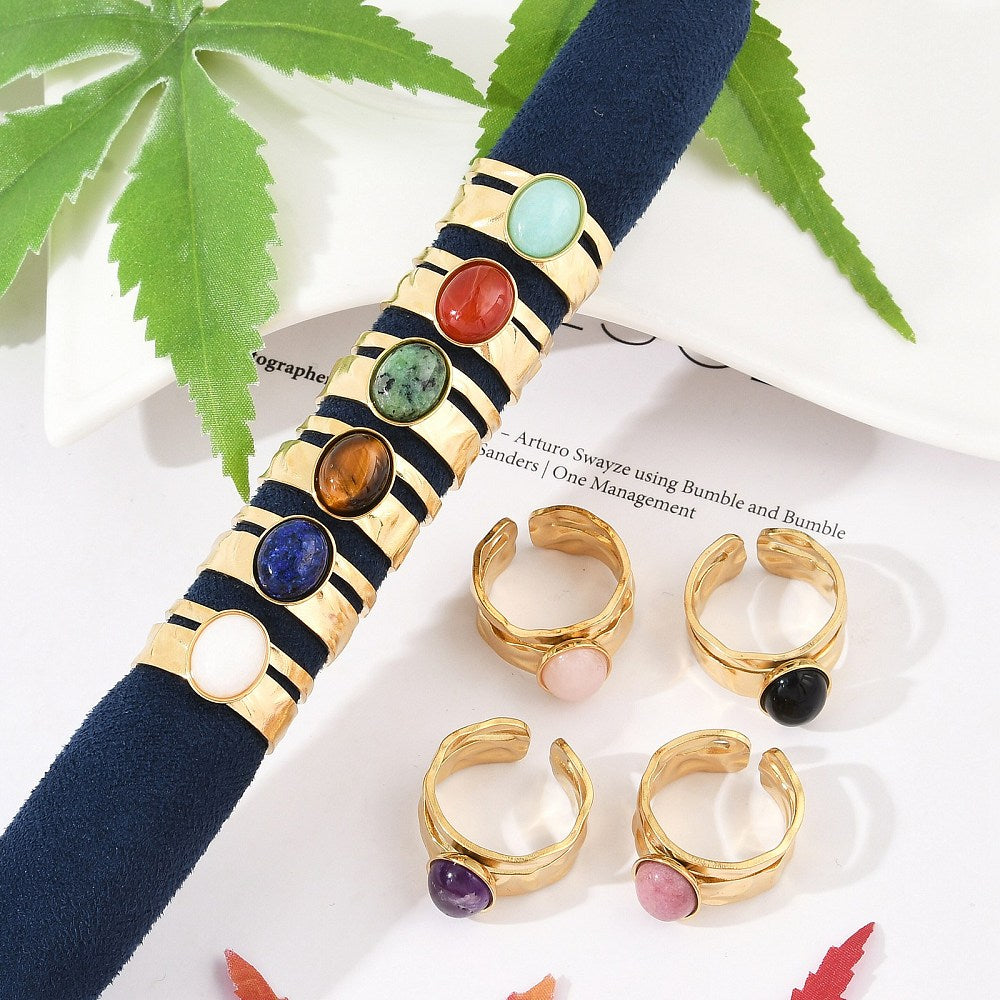 Bague deux rangs épaisse pierre naturelle