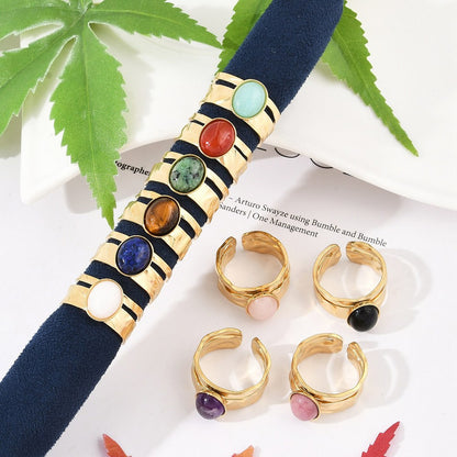 Bague deux rangs épaisse pierre naturelle