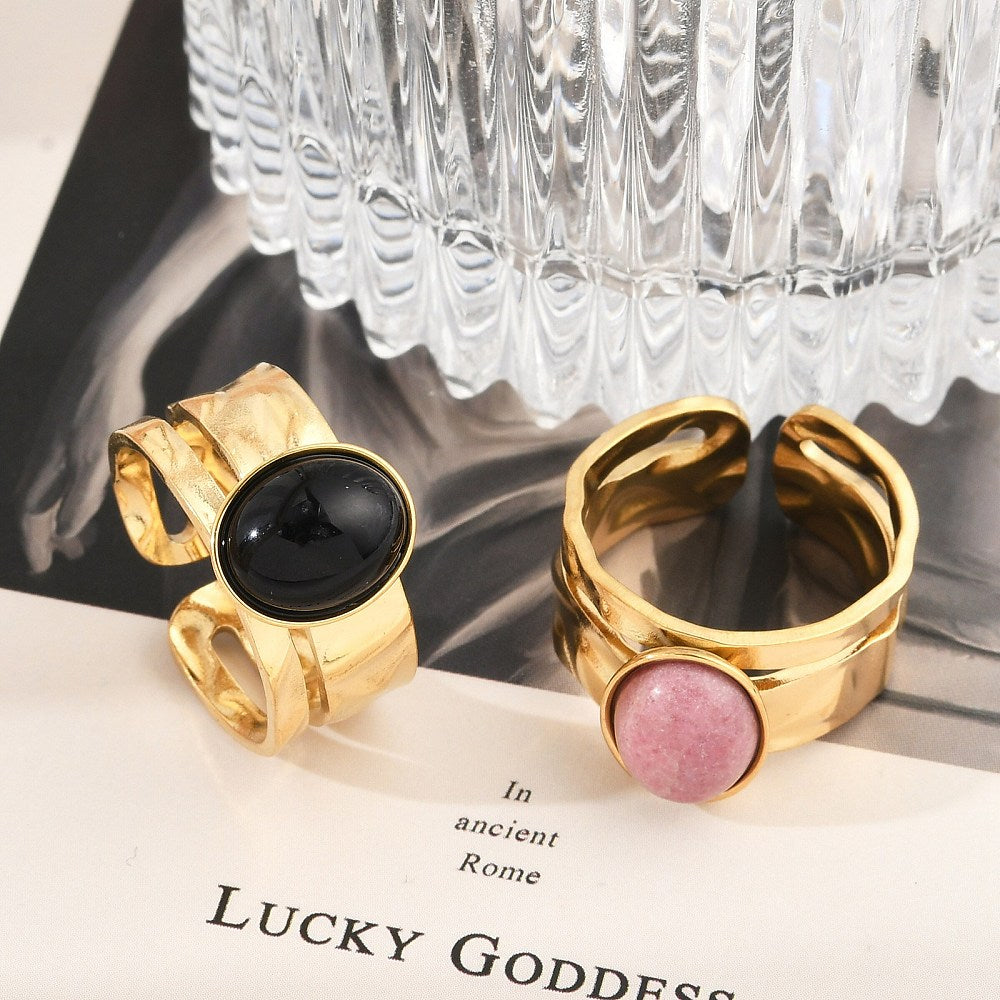 Bague deux rangs épaisse pierre naturelle