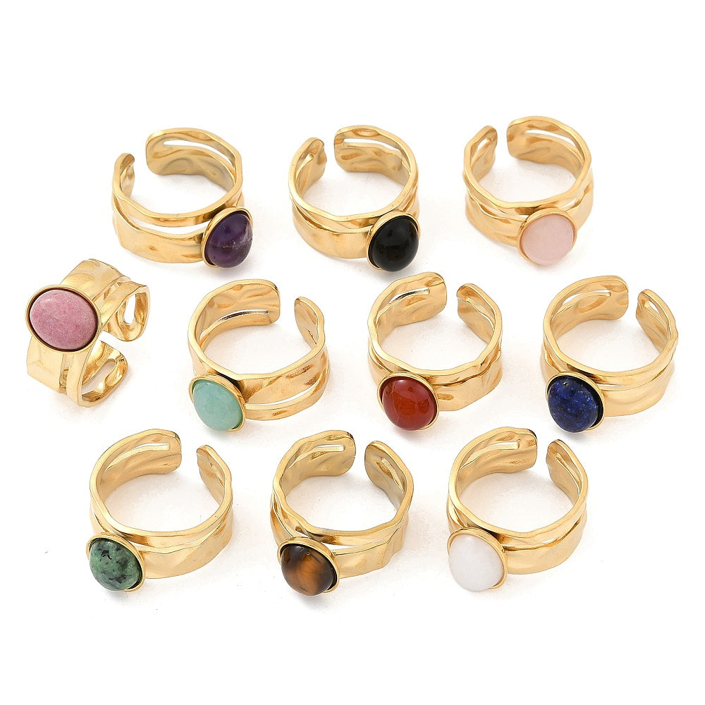 Bague deux rangs épaisse pierre naturelle