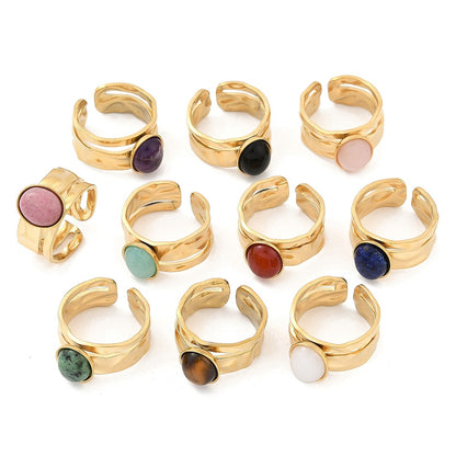 Bague deux rangs épaisse pierre naturelle