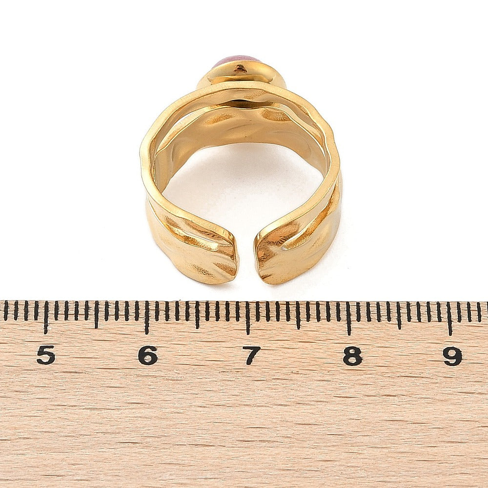 Bague deux rangs épaisse pierre naturelle