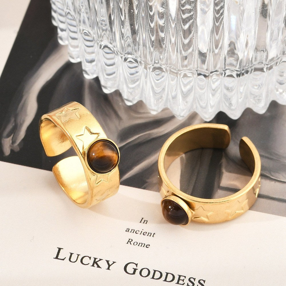 Bague motif étoile pierre naturelle