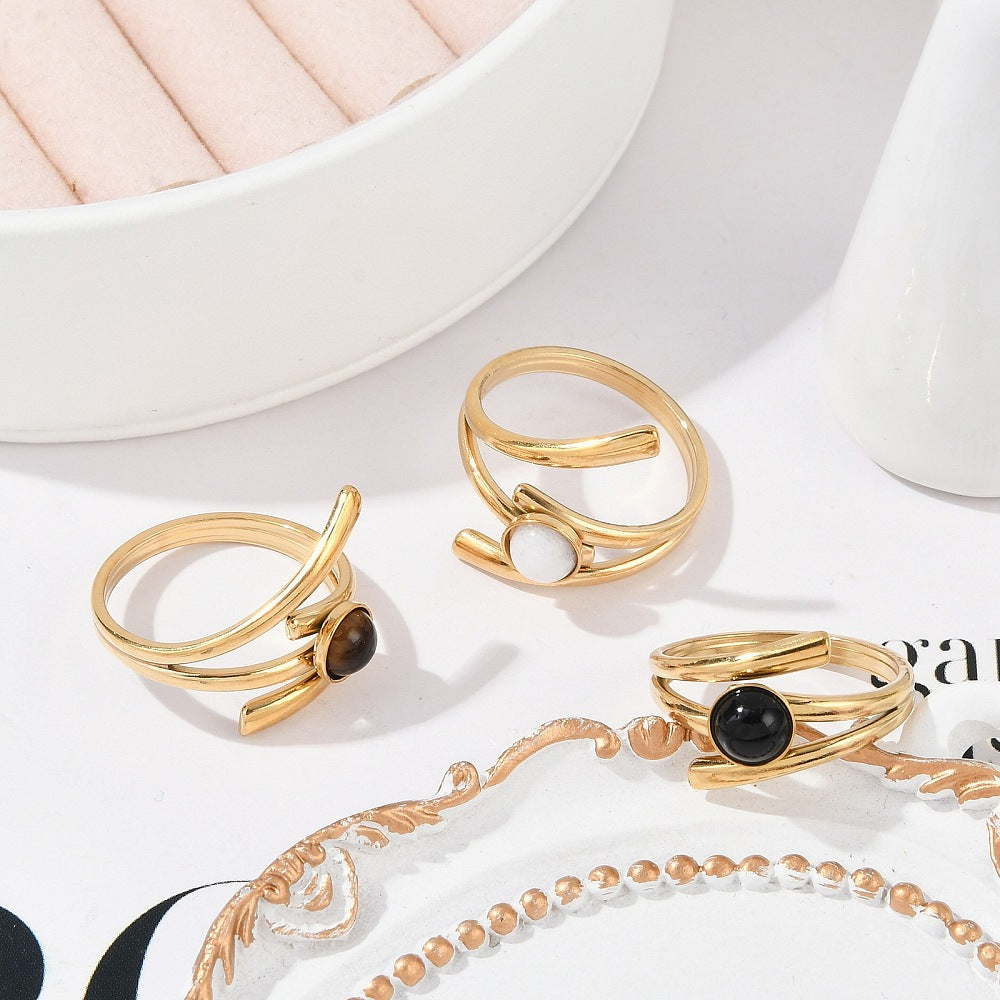 Bague géométrie pierre mixte