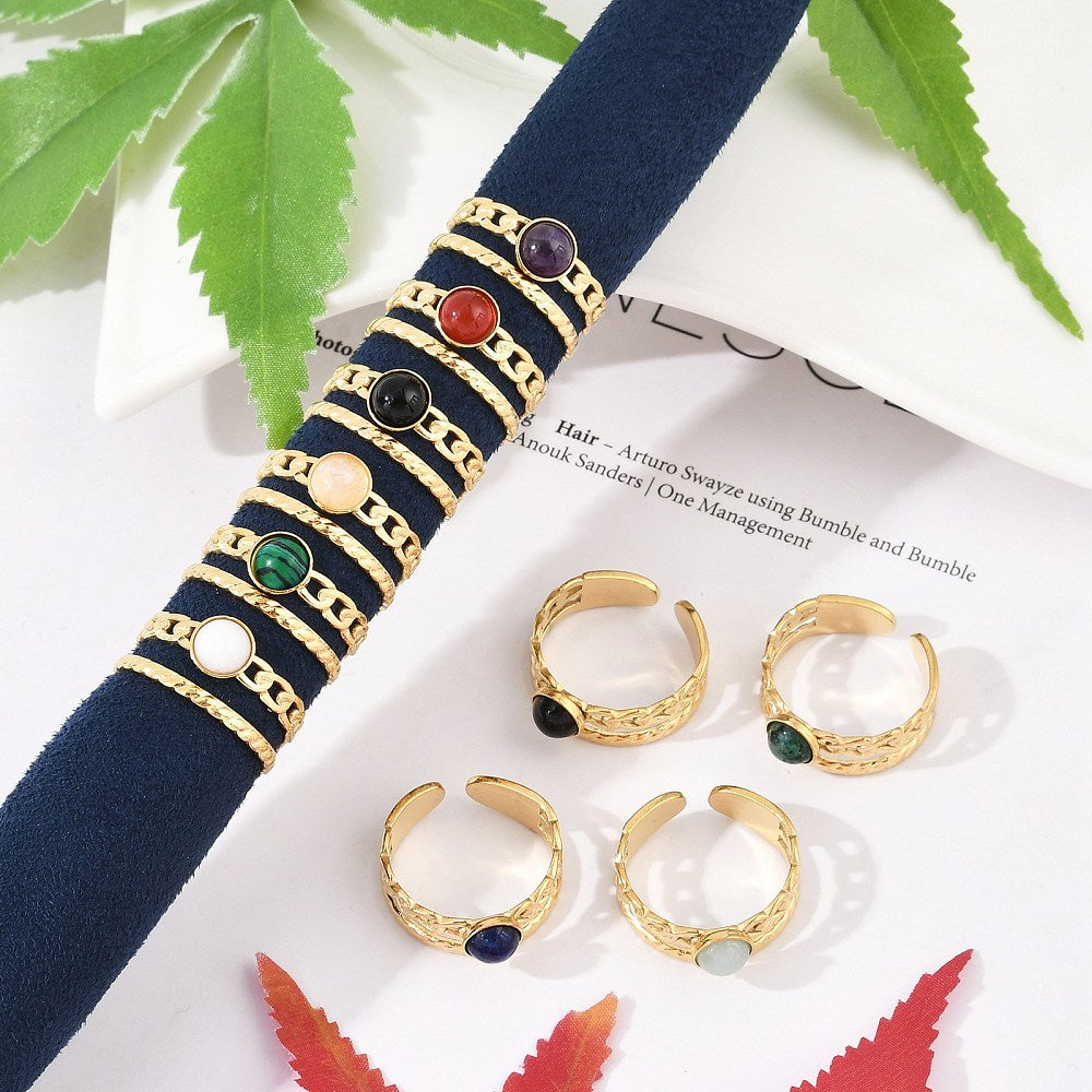 Bague deux rangs pierre naturelle