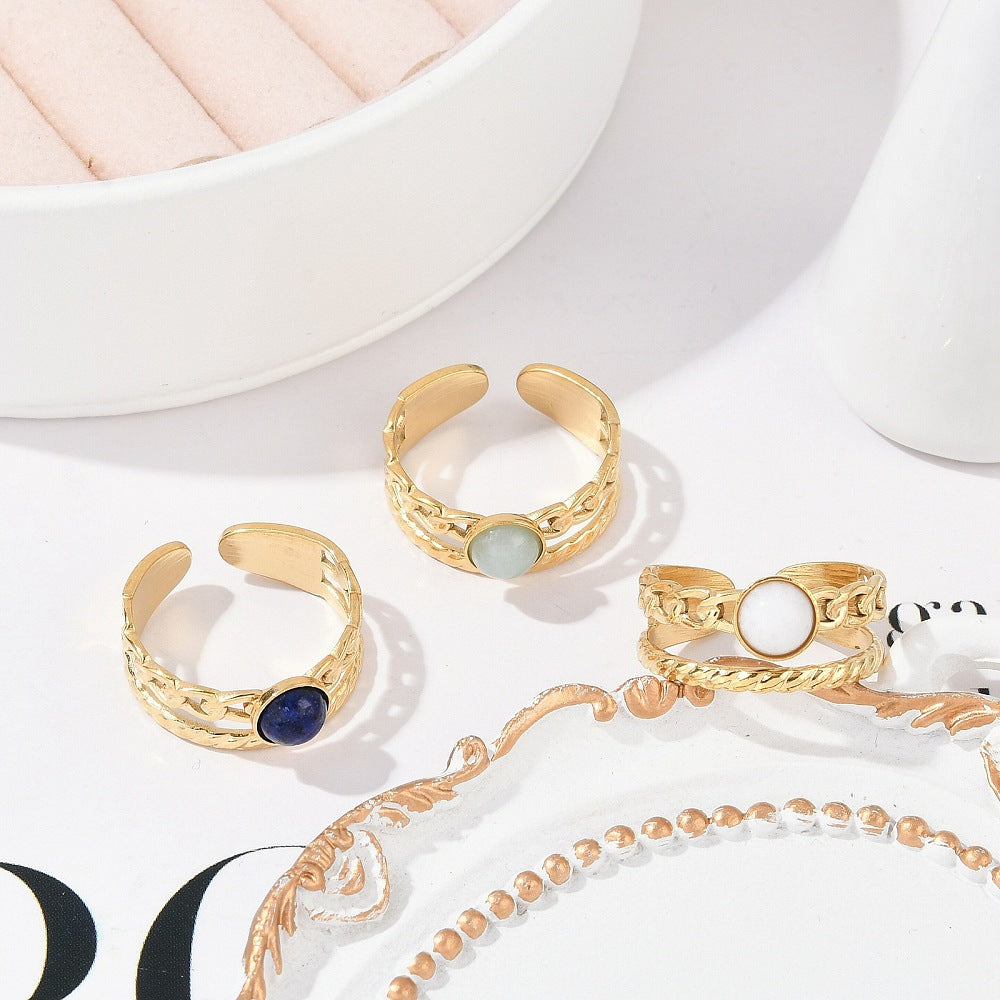 Bague deux rangs pierre naturelle