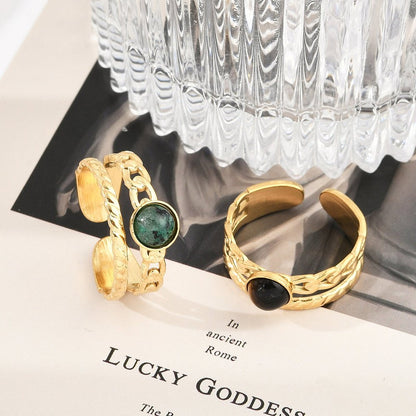 Bague deux rangs pierre naturelle