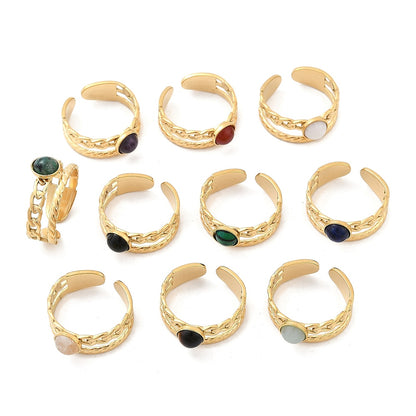 Bague deux rangs pierre naturelle