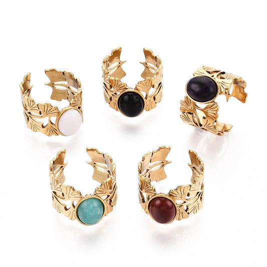 Bague fleur gincko pierre mixte