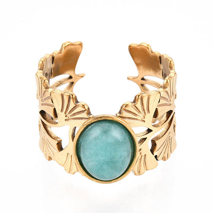 Bague fleur gincko pierre mixte