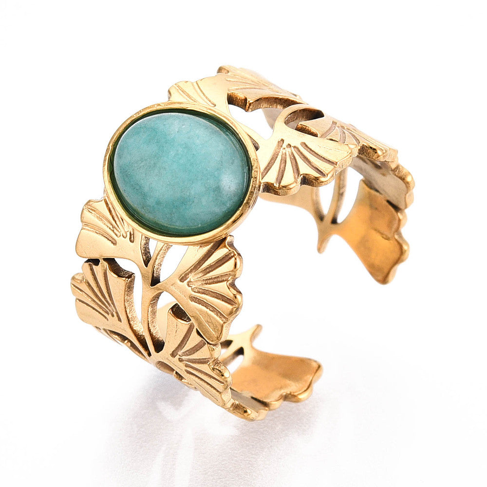 Bague fleur gincko pierre mixte