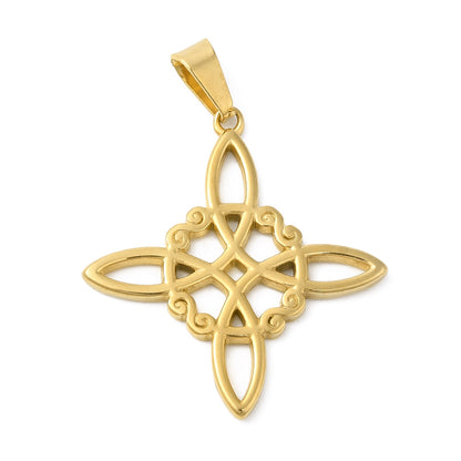 Pendentif nœud de sorcière doré, face à volutes