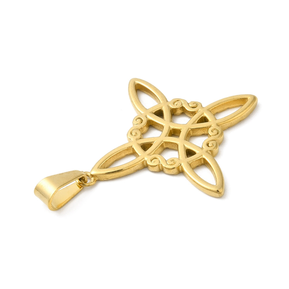 Pendentif nœud de sorcière doré vu de profil avec sa bélière