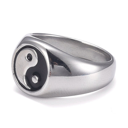Bague yin yang acier inoxydable
