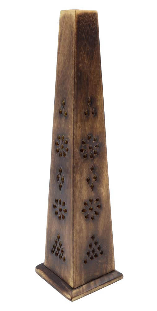 Porte-Encens Bois Tour Pyramide Motifs 30cm