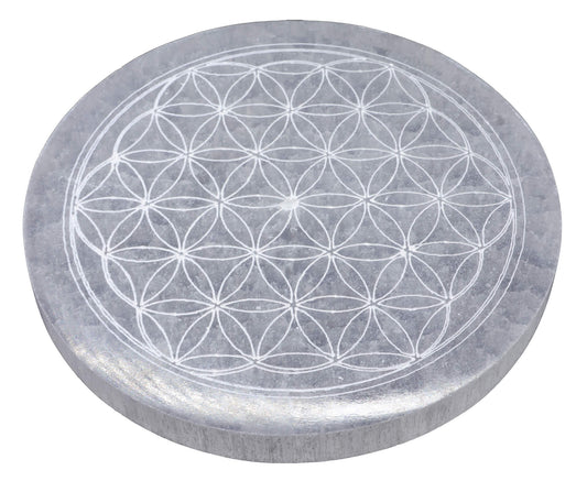 Porte-encens selenite avec Fleur de vie -- 225gr